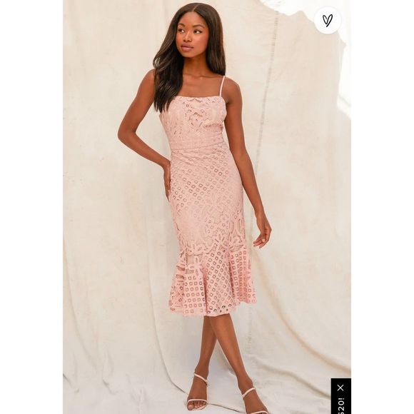 NWT Lulu's Unlimited Love Dusty Pink Lace Trumpet Midi Dress Small a674 - Picture 4 of 6